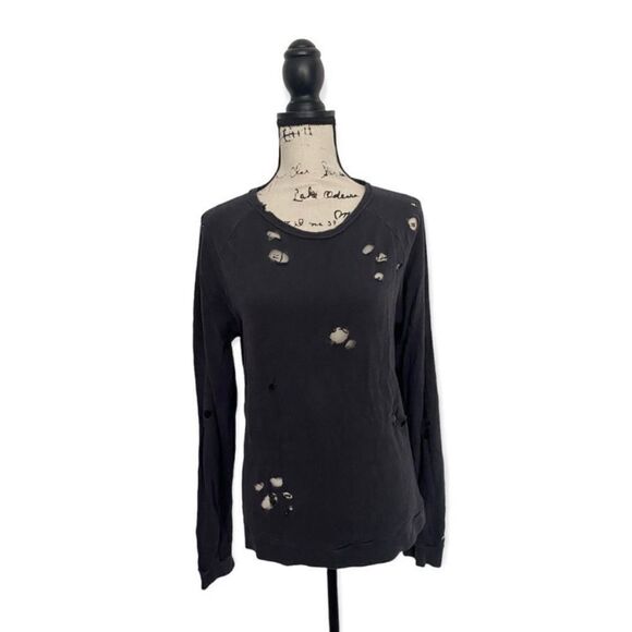 Rag & Bone SZ M destroyed long sleeve shirt in grey